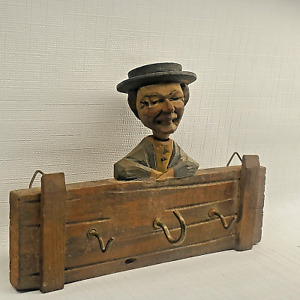 Wood Lady Carving Key Board Keys Holder Black Forest Style Of Anri Old Paint