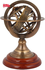 5 Nautical Brass Armillary Sphere World Globe Astrolabe On Wooden Base Maritime