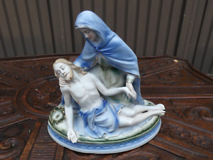 Vintage German Porcelain Pieta Statue Figurine Religious Marked