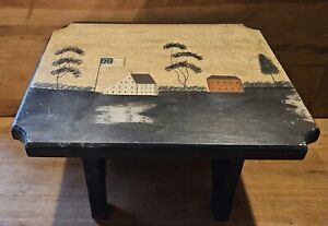 Beautiful Primitive Style Painted Distressed Small Foot Stool Bench